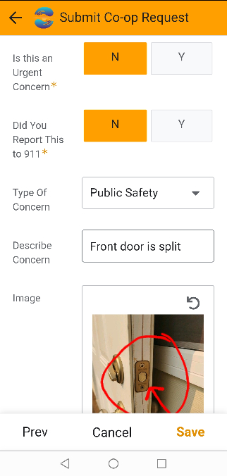 Screenshot request to repair broken door lock
