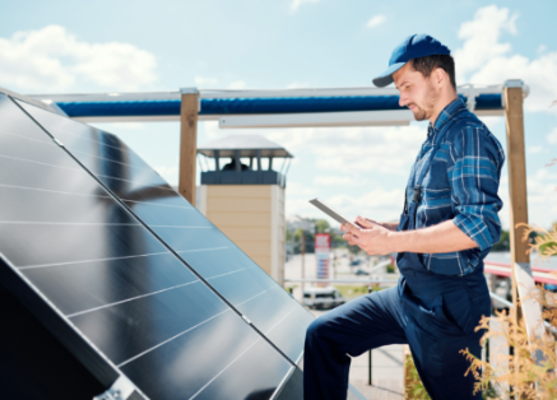 inspector - auditor reviewing solar systems performance